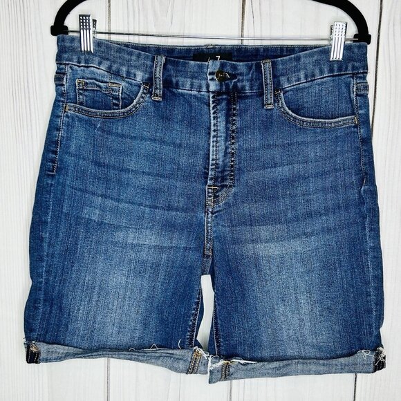 7 For All Mankind JEN 7 Bermuda Jean Shorts Denim Size 10 (32x9) Cutoffs Stretch - Picture 1 of 10
